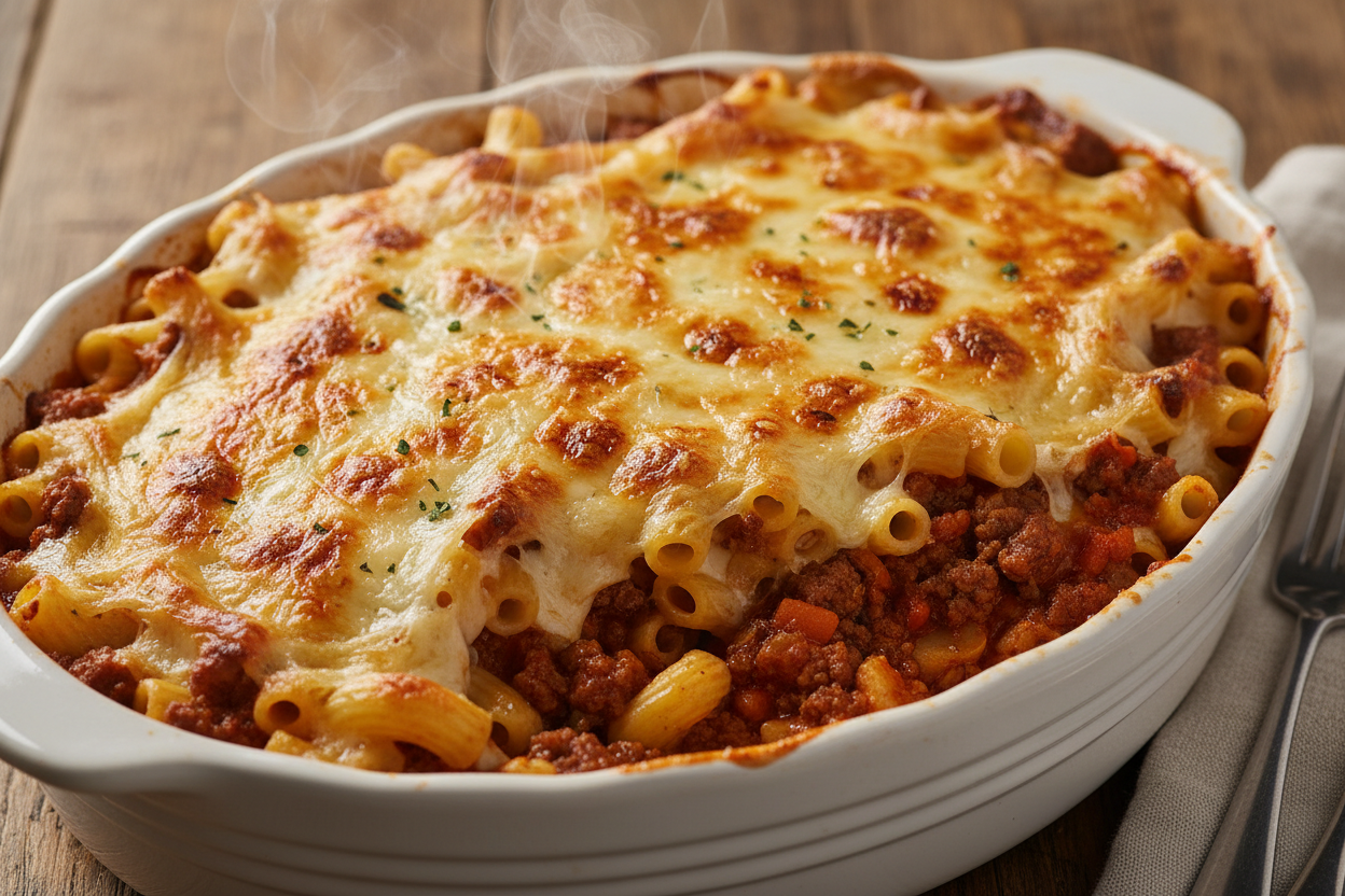 plat de macaronie a la viande gratiné